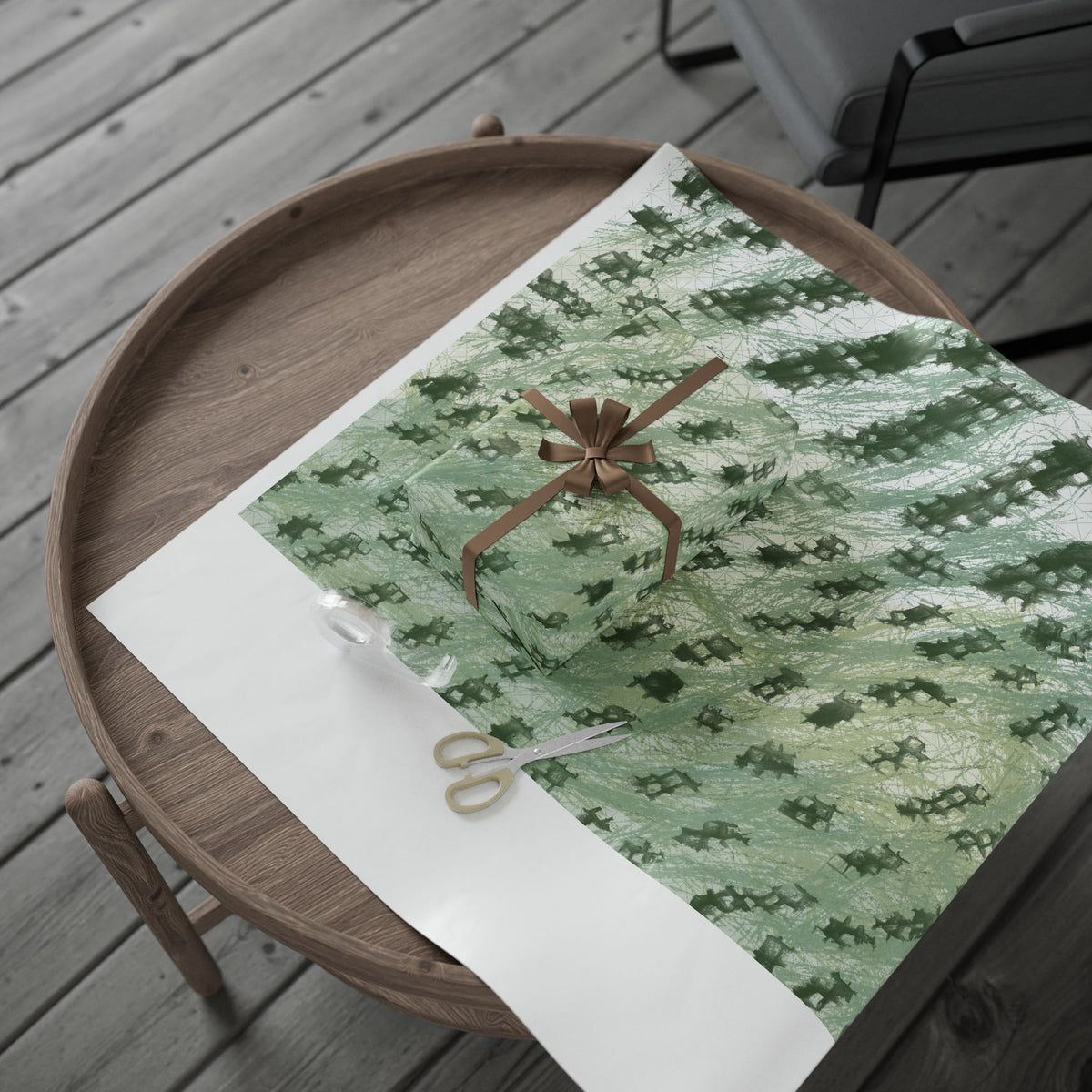 Green Brushstroke Wrapping Paper — Abstract Forest Pattern Gift Wrap