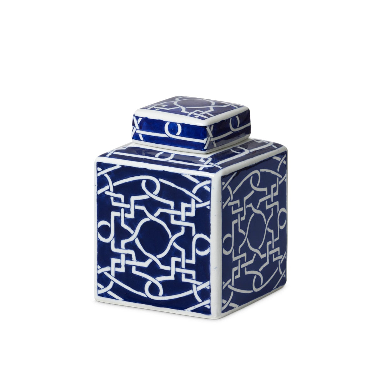 Imperial Ceramic Geometric Square Jar, Indigo, Small style shot 1