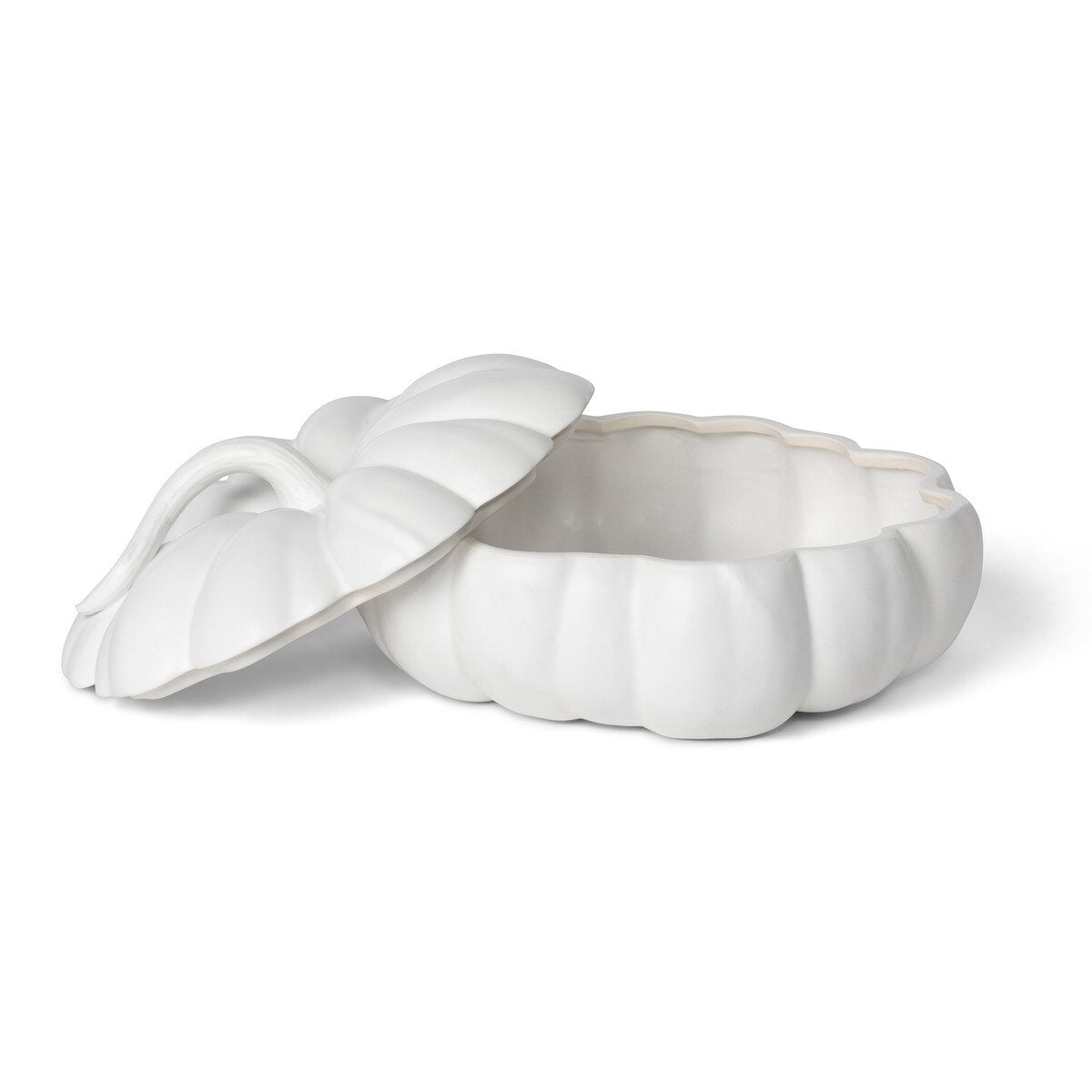 Matte White Lidded Ceramic Pumpkin Bowl Large style shot 2