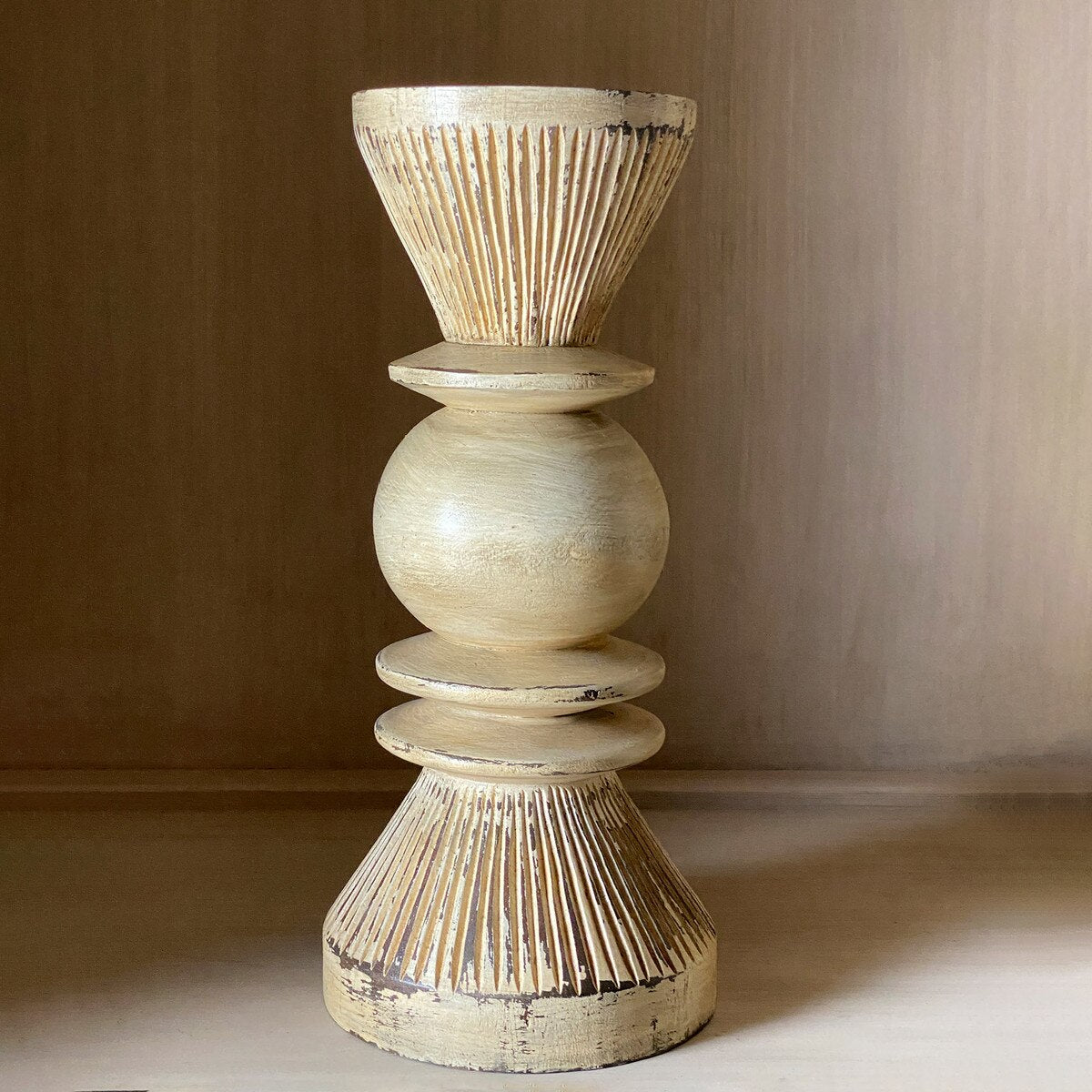 Carved Wood Tassel Pillar Holder, 12" style shot 2