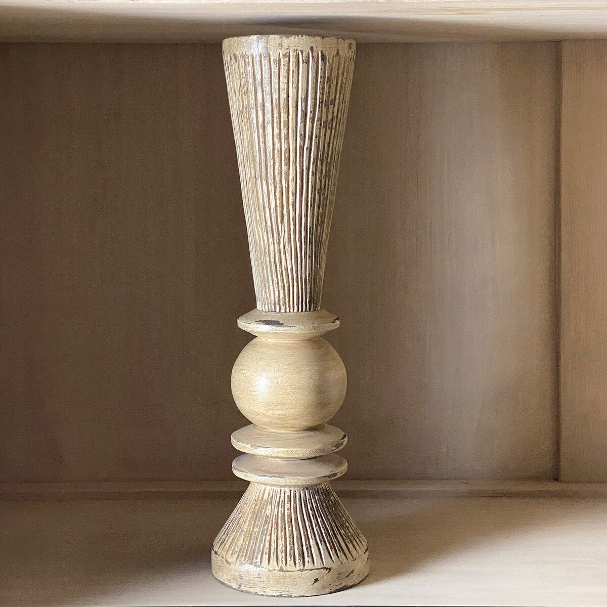 Carved Wood Tassel Pillar Holder, 18" style shot 2