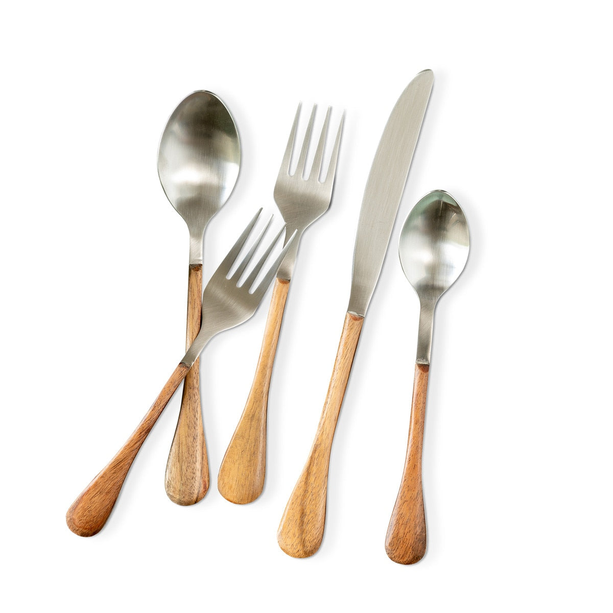 Wood Handled Stainless Flatware, Boxed Set of 5 style shot 1