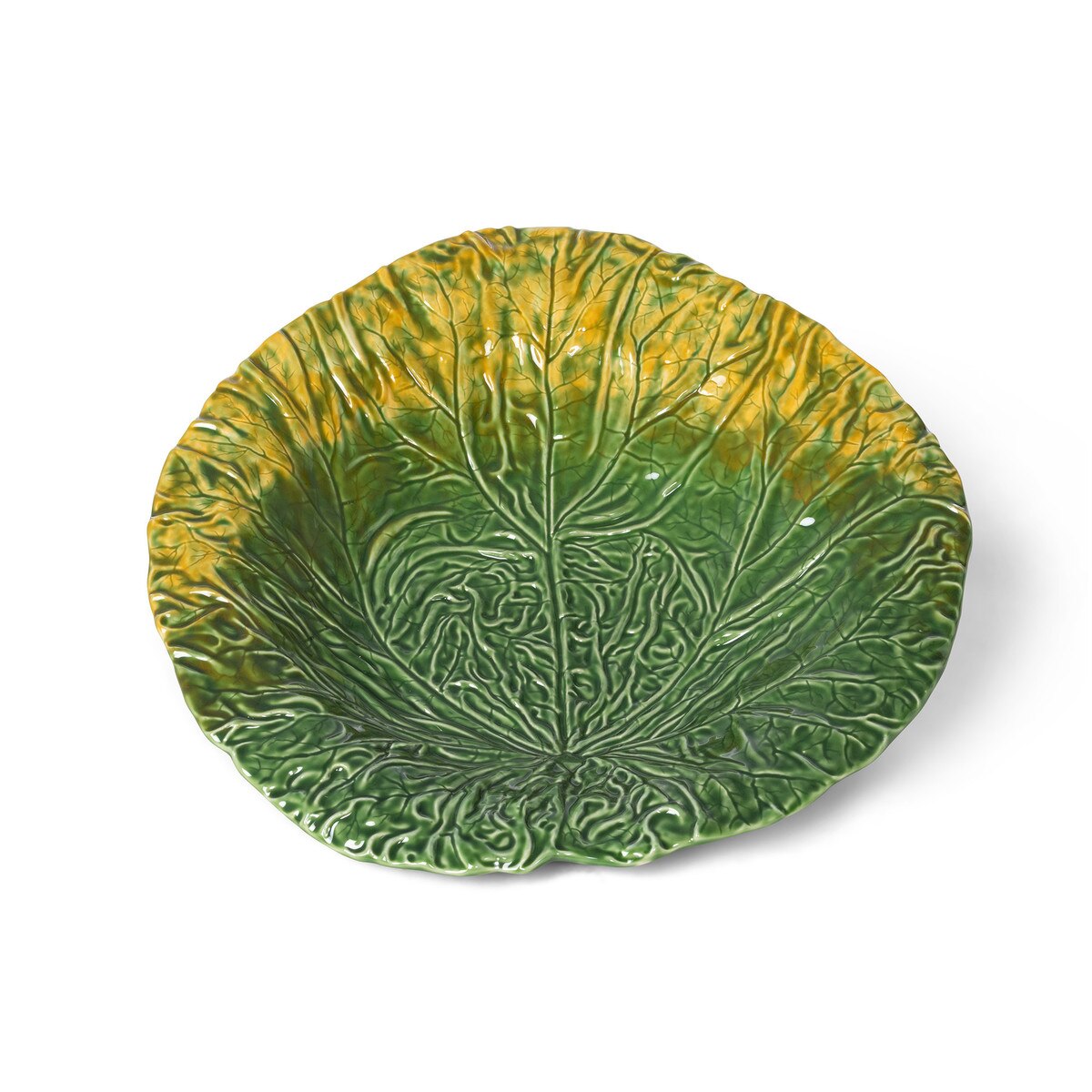 Green Cabbage Leaf Ceramic Serving Platter, 20" Dia. style shot 1