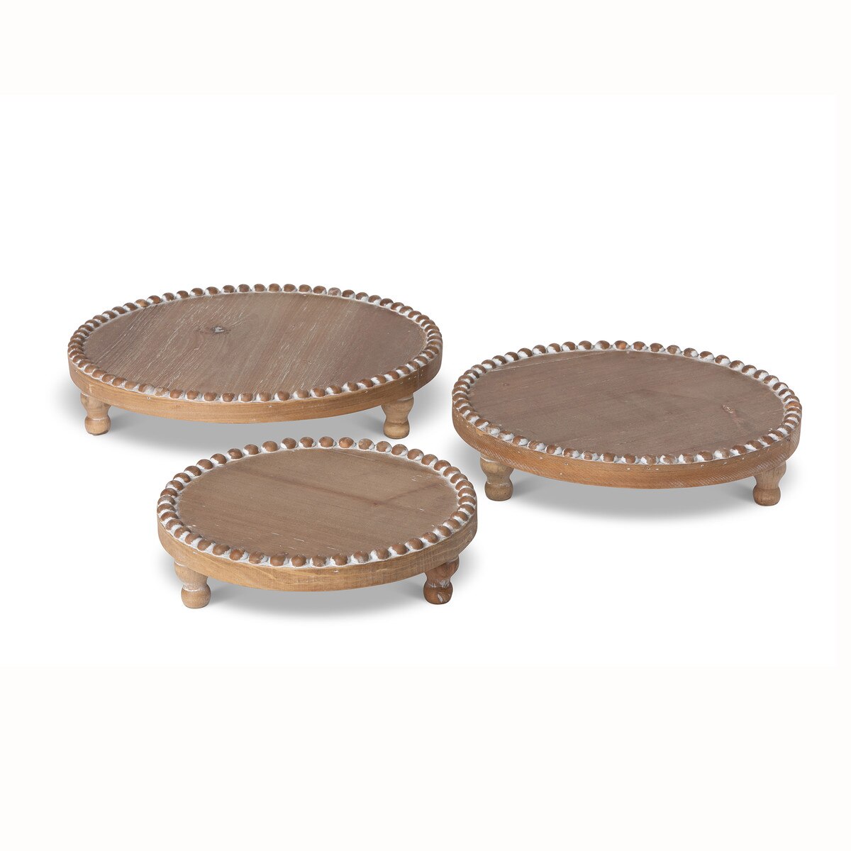 Wood Beaded Round Serving Trays, Set of 3 style shot 2