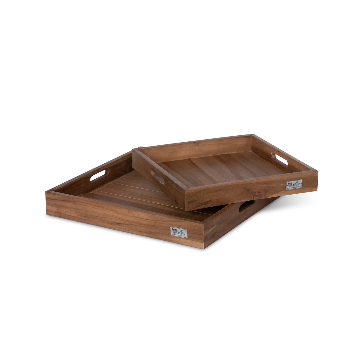 Teak Square Serving Tray, Set of 2 style shot 2