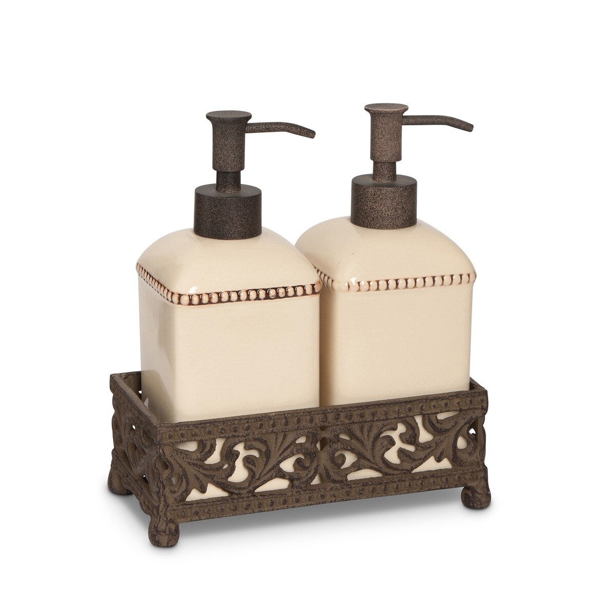 Acanthus Stoneware Soap/Lotion Dispensers, Set of 2 with Base style shot 1