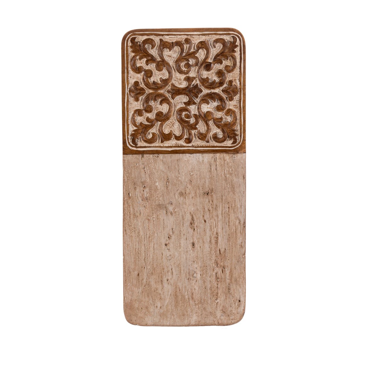 Acanthus Carved Wood and Marble Cutting Board, Natural, Small style shot 2