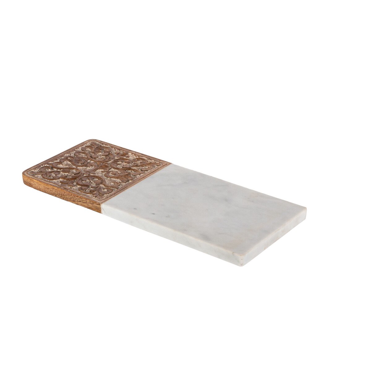 Acanthus Carved Wood and Marble Cutting Board, White, Small style shot 1