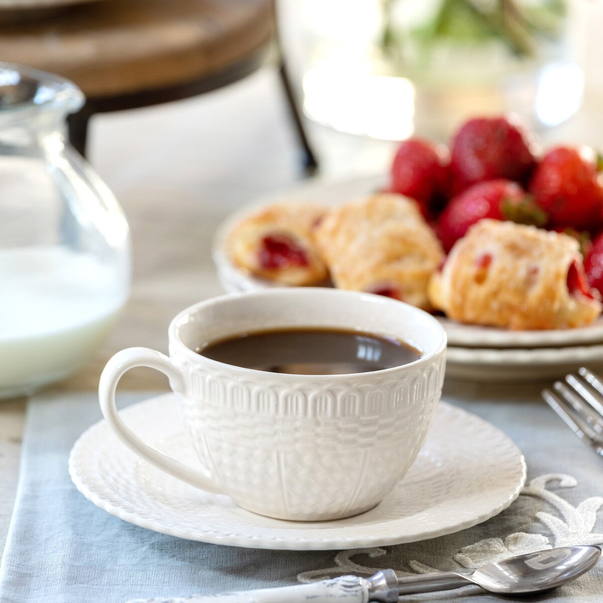 Creamware Basketweave Cup & Saucer