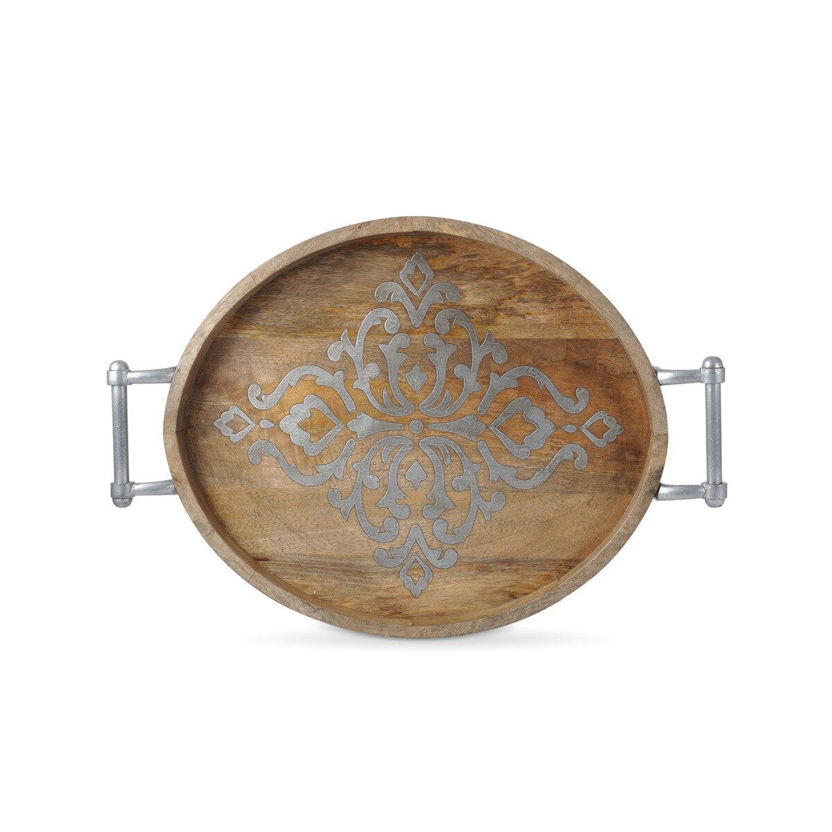 Heritage Inlay Wood Oval Tray with Handles, 25" style shot 1