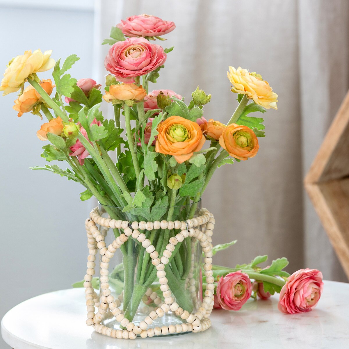 Wood Beaded Garland Embellished Glass Hurricane style shot 2