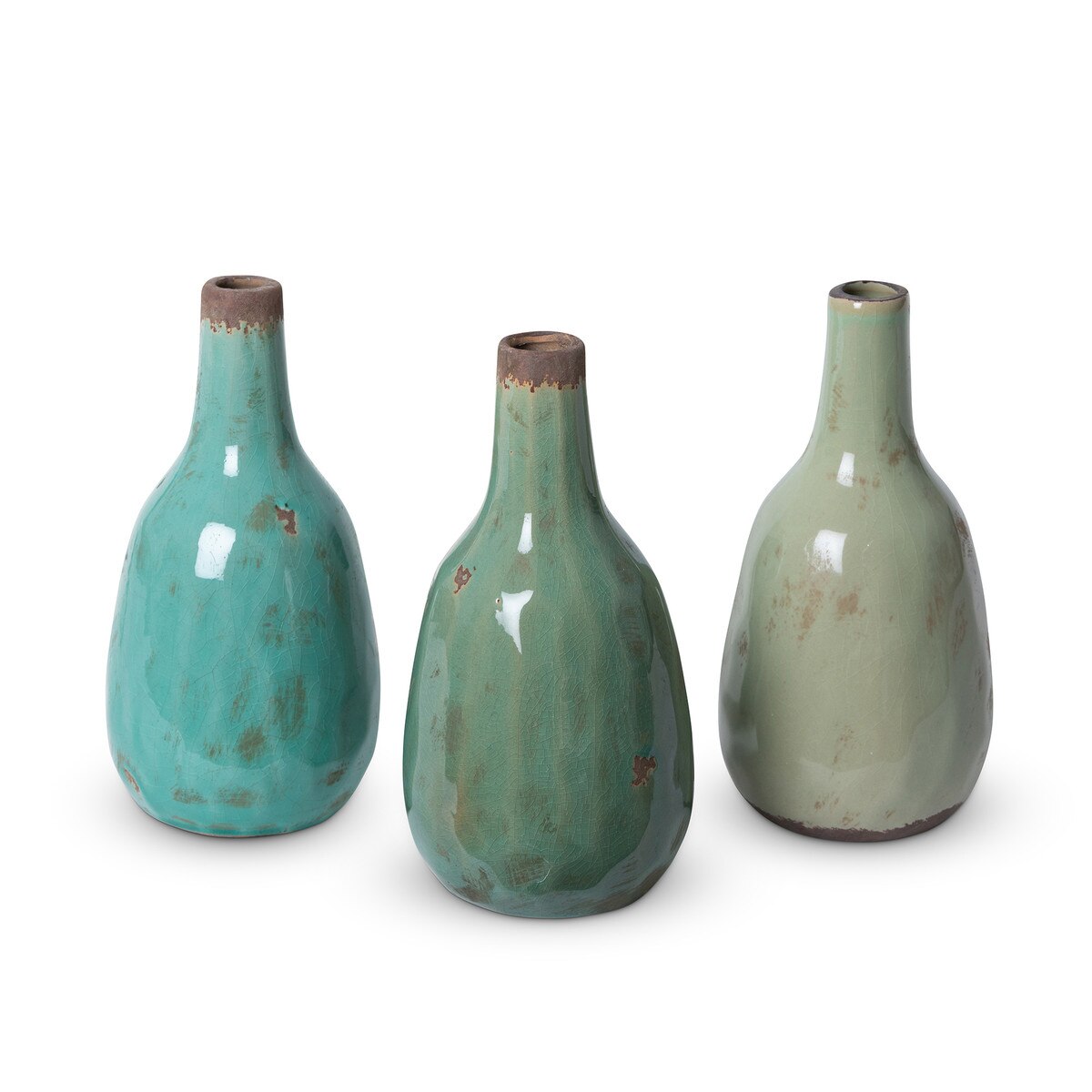 Glazed Stoneware Vase, 9" Blue Green, 3 Assorted Colors style shot 1