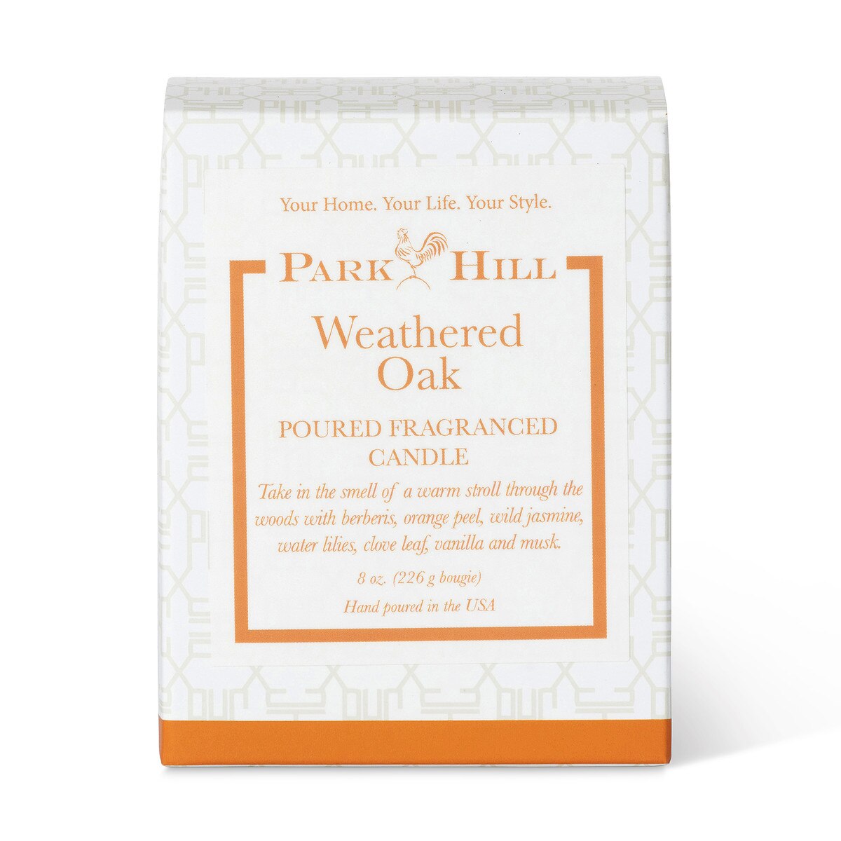 Weathered Oak Boxed Poured Glass Candle style shot 2