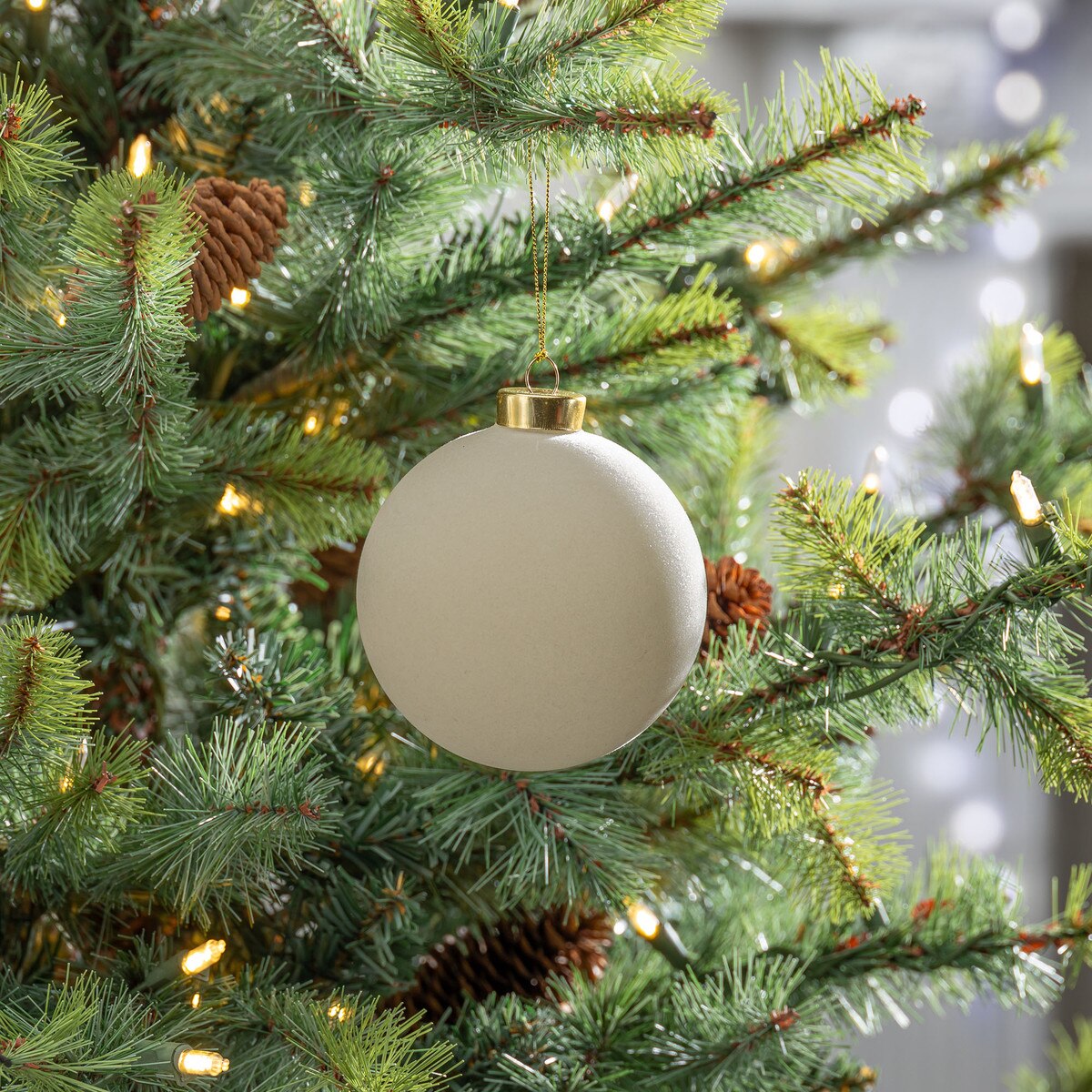 Taupe Flocked Ornament, 4" style shot 2