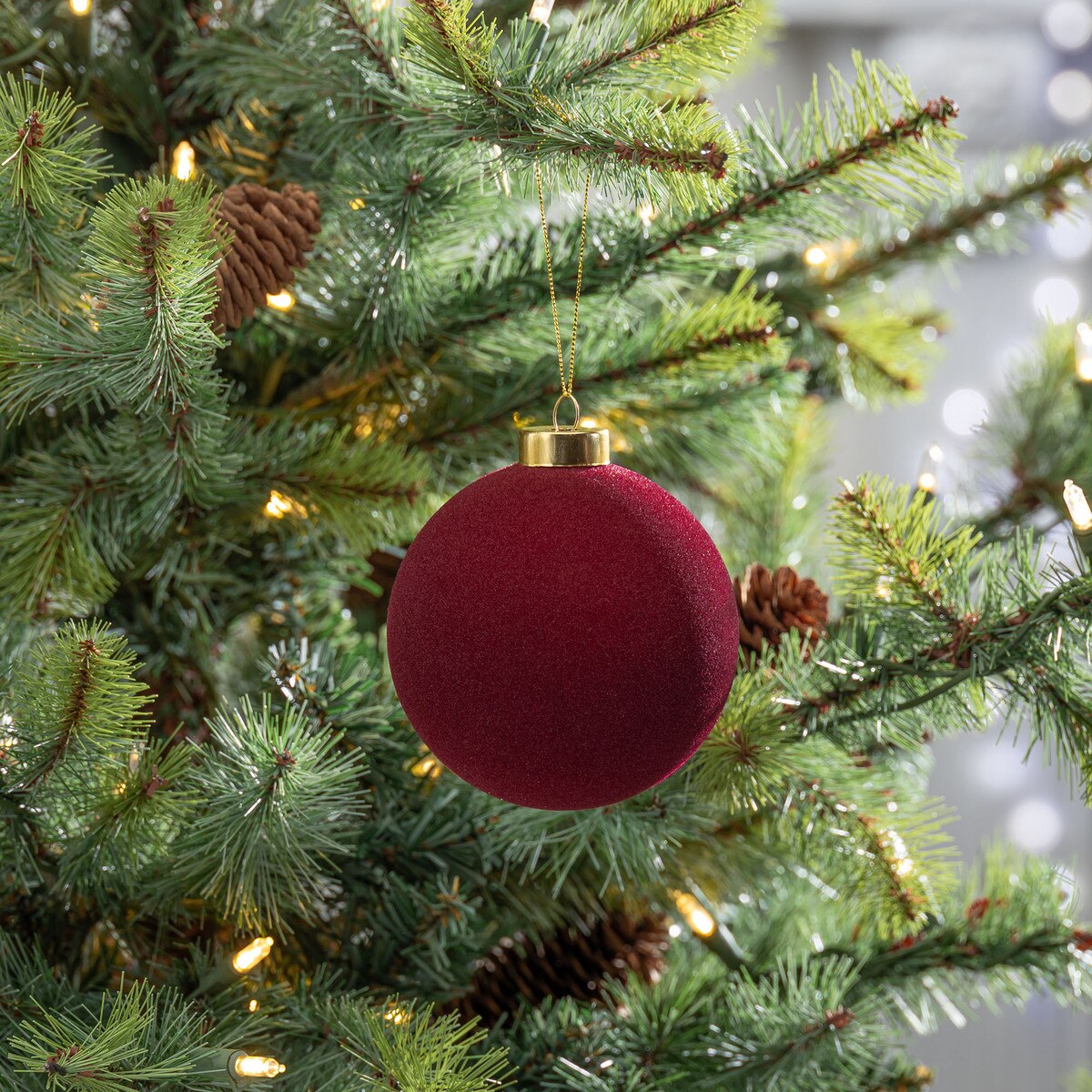 Burgundy Flocked Ornament, 4" style shot 2