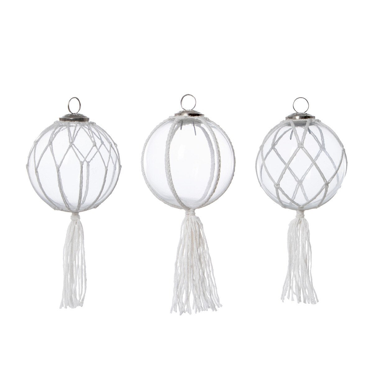 Macrame Glass Ball Ornament, 3 Assorted Styles style shot 1