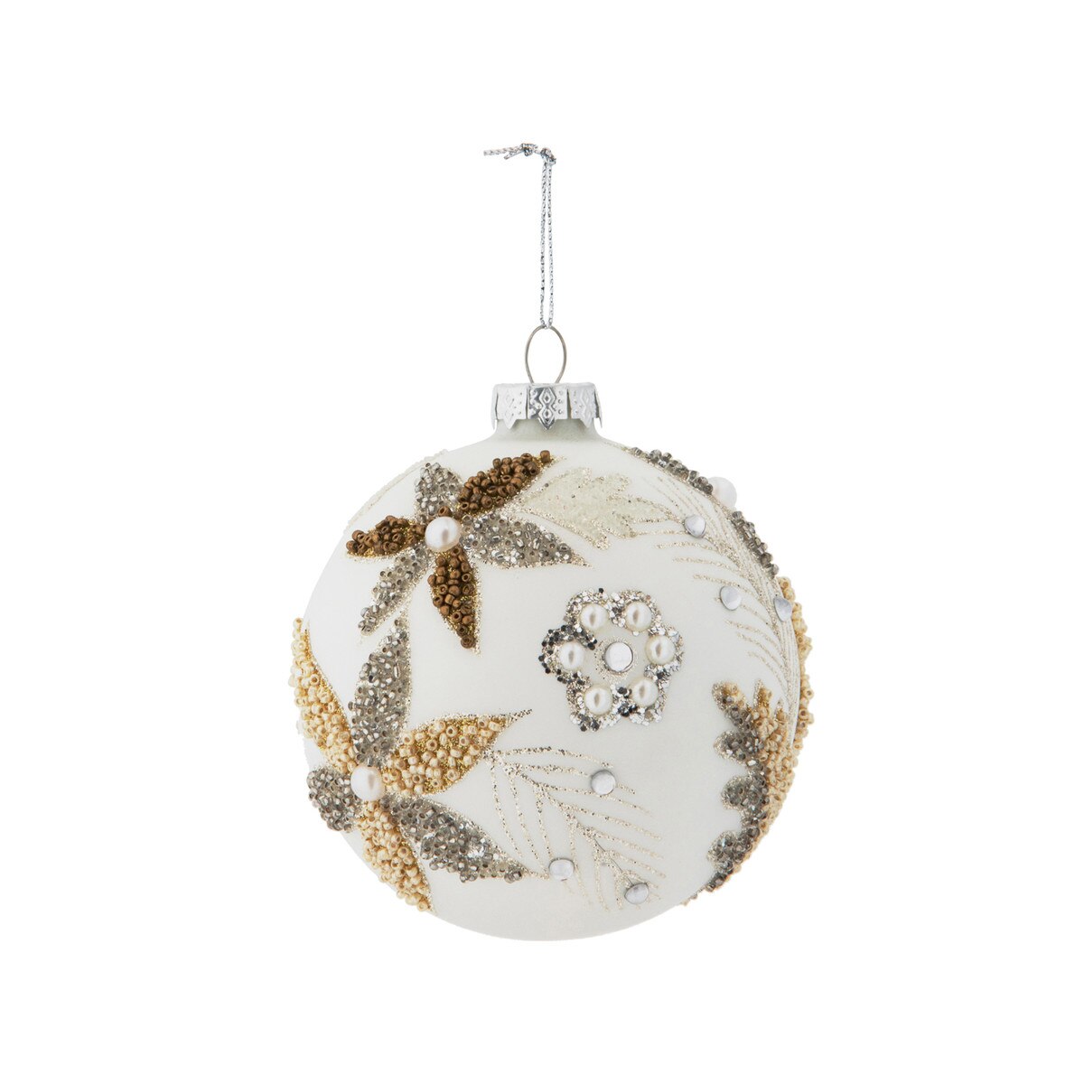 Pearl and Feather Pattern Glass Ball Ornament style shot 1