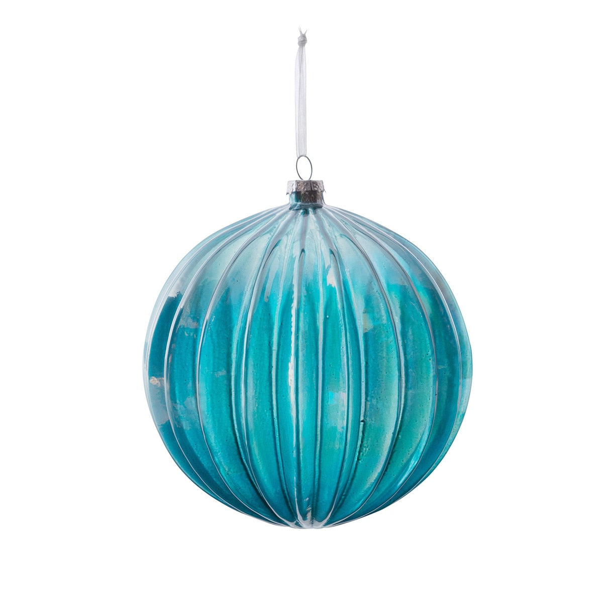 Northern Sky Blue Pleated Glass Ball Ornament style shot 1