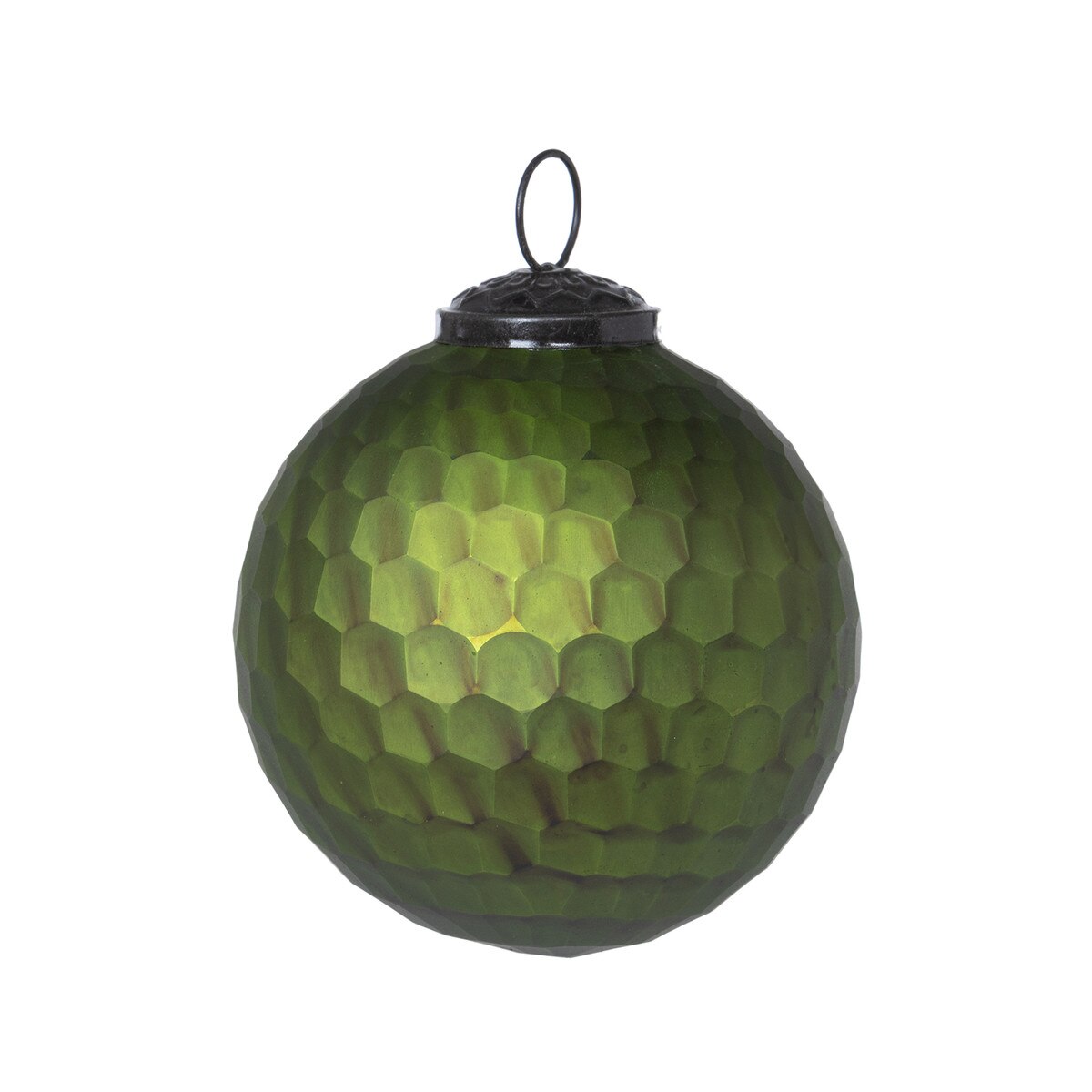 Honeycomb Pattern Glass Ball Ornament, Moss Green style shot 1