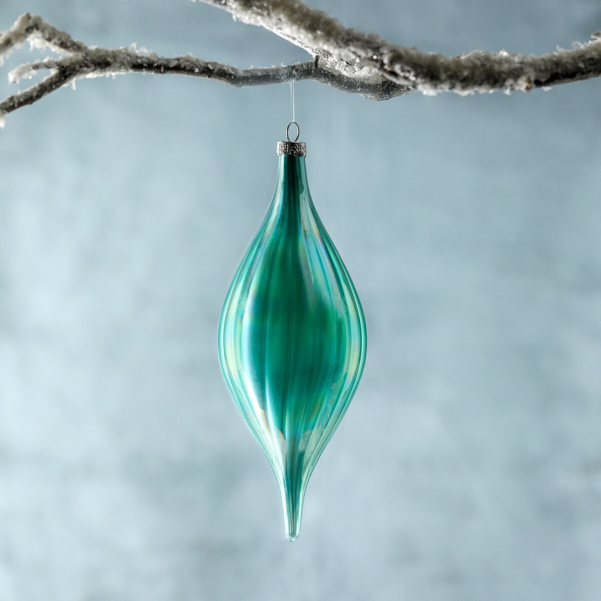 Frosty Blue Pleated Glass Finial Ornament