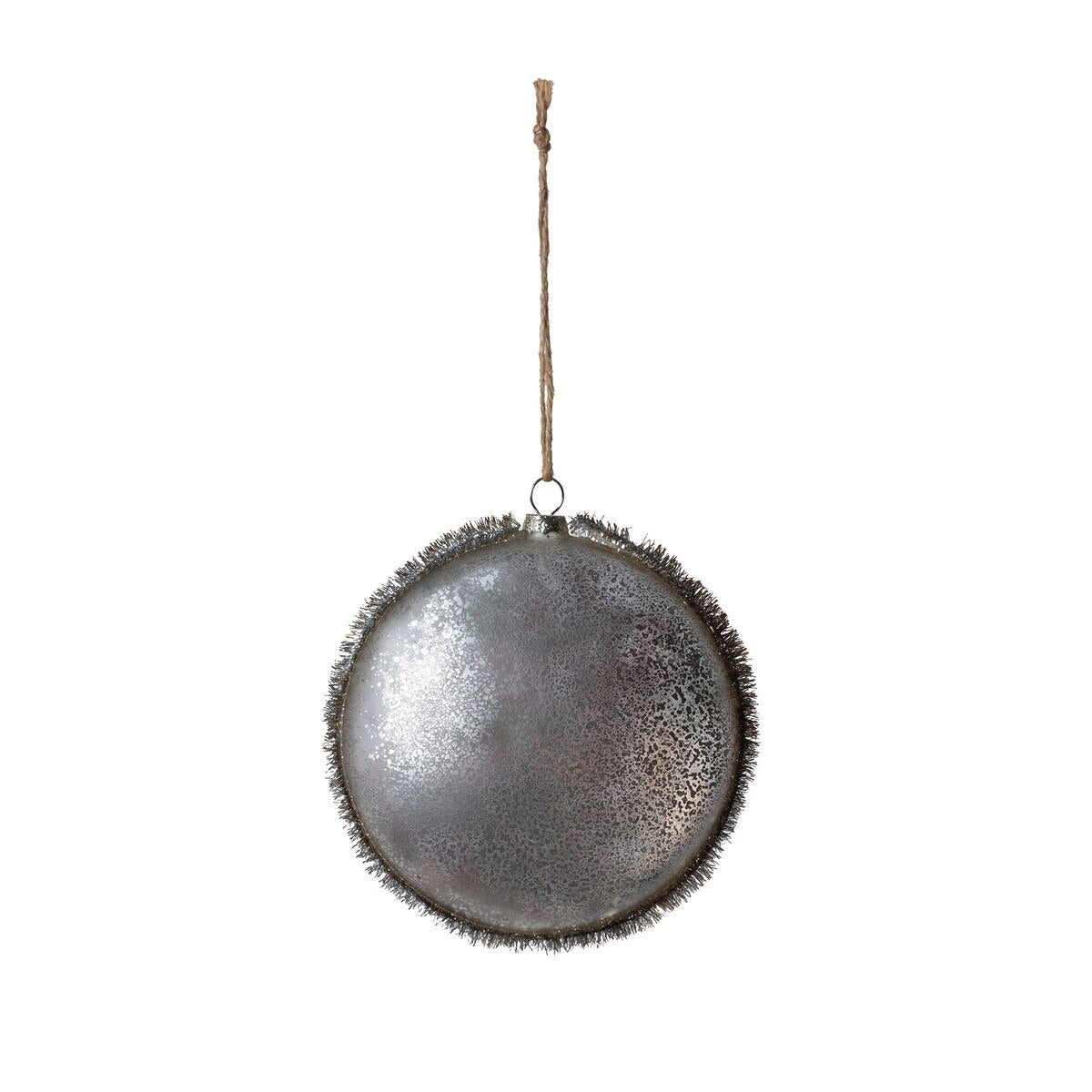 Vintage Tinsel Glass Disc Ornament style shot 2