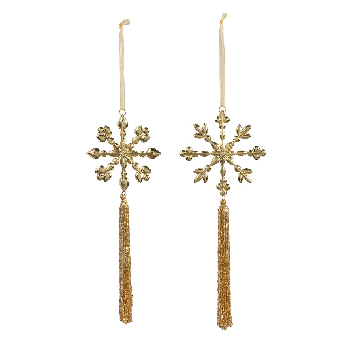 Beaded Golden Snowflake with Tassel Ornament, 2 Assorted Styles style shot 2
