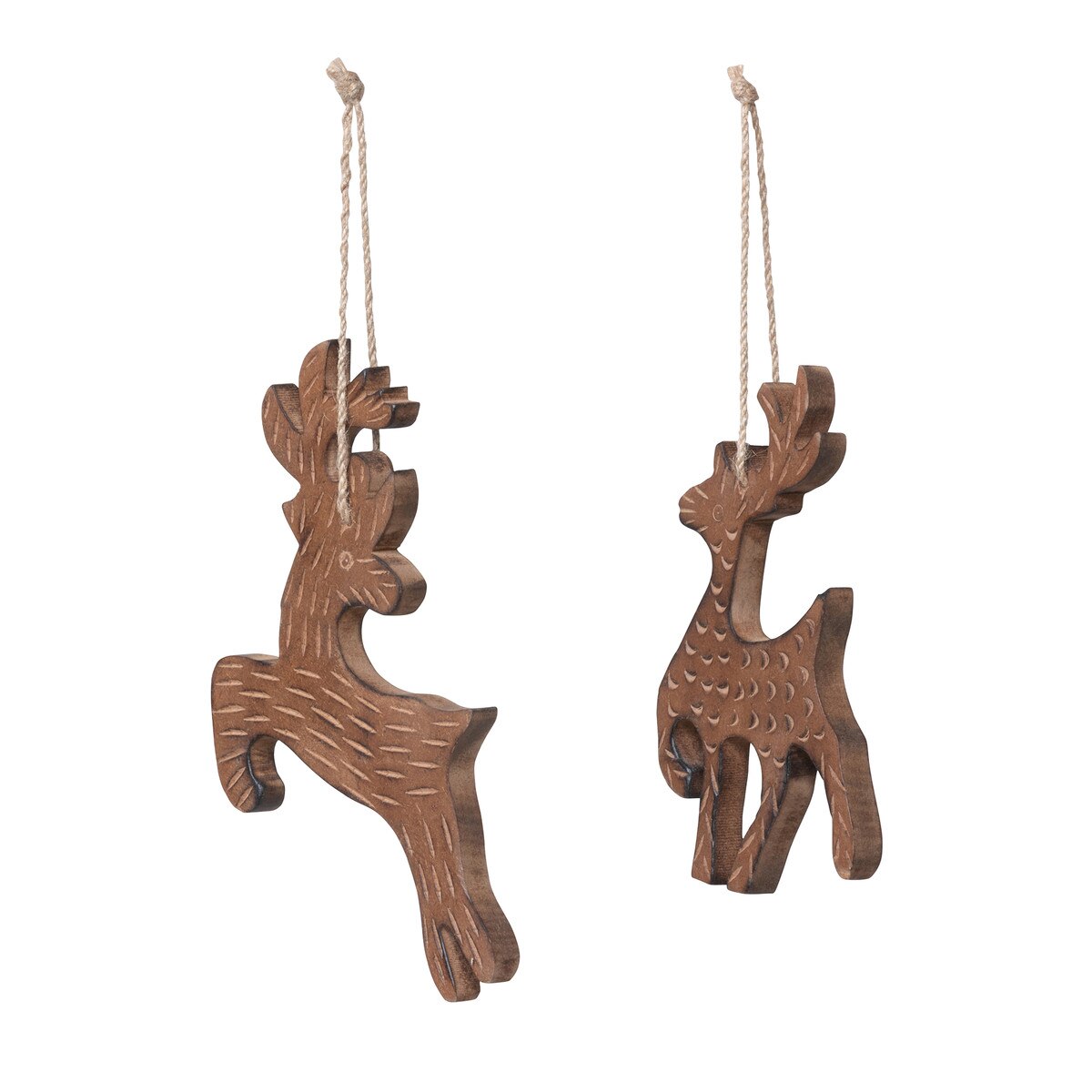Wood Carved Forest Deer Ornament, 2 Assorted Styles style shot 2