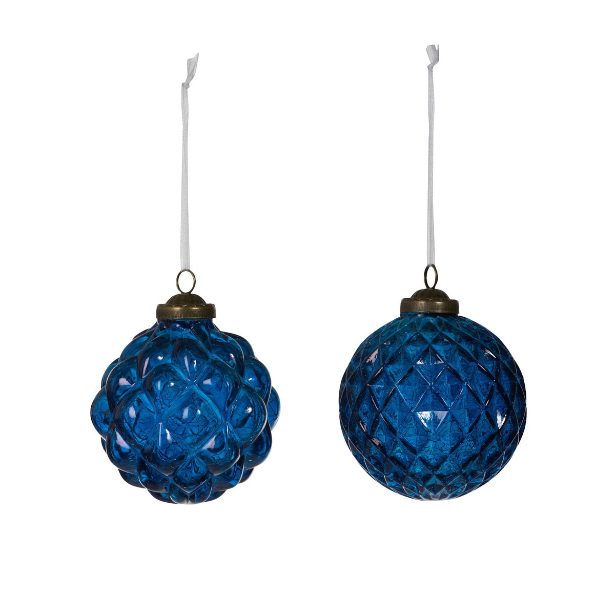 Textural Opaque Blue Glass Ball Ornament, 2 Assorted Styles style shot 1
