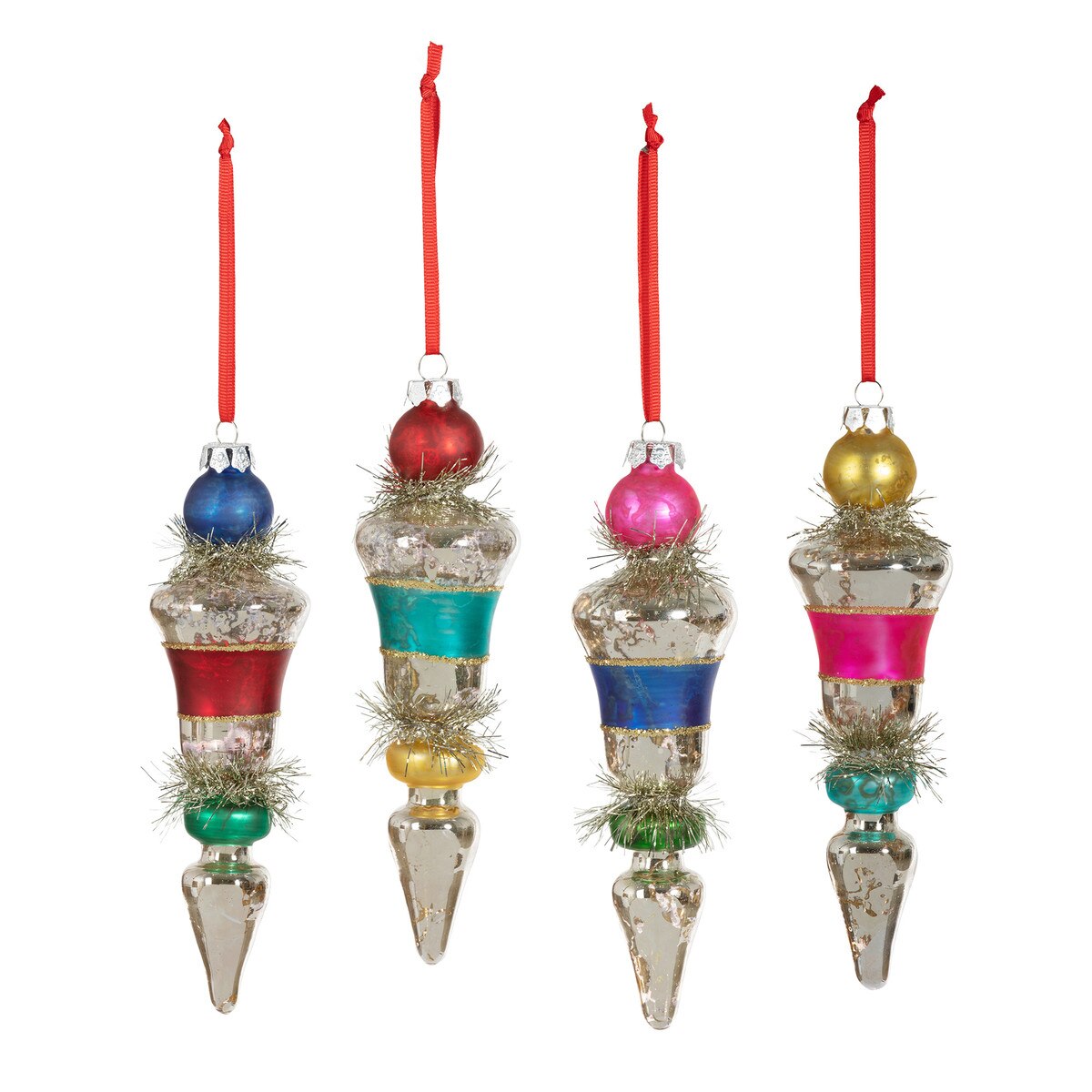 Retro Stripe and Tinsel Finial Ornament, 4 Assorted Styles style shot 1