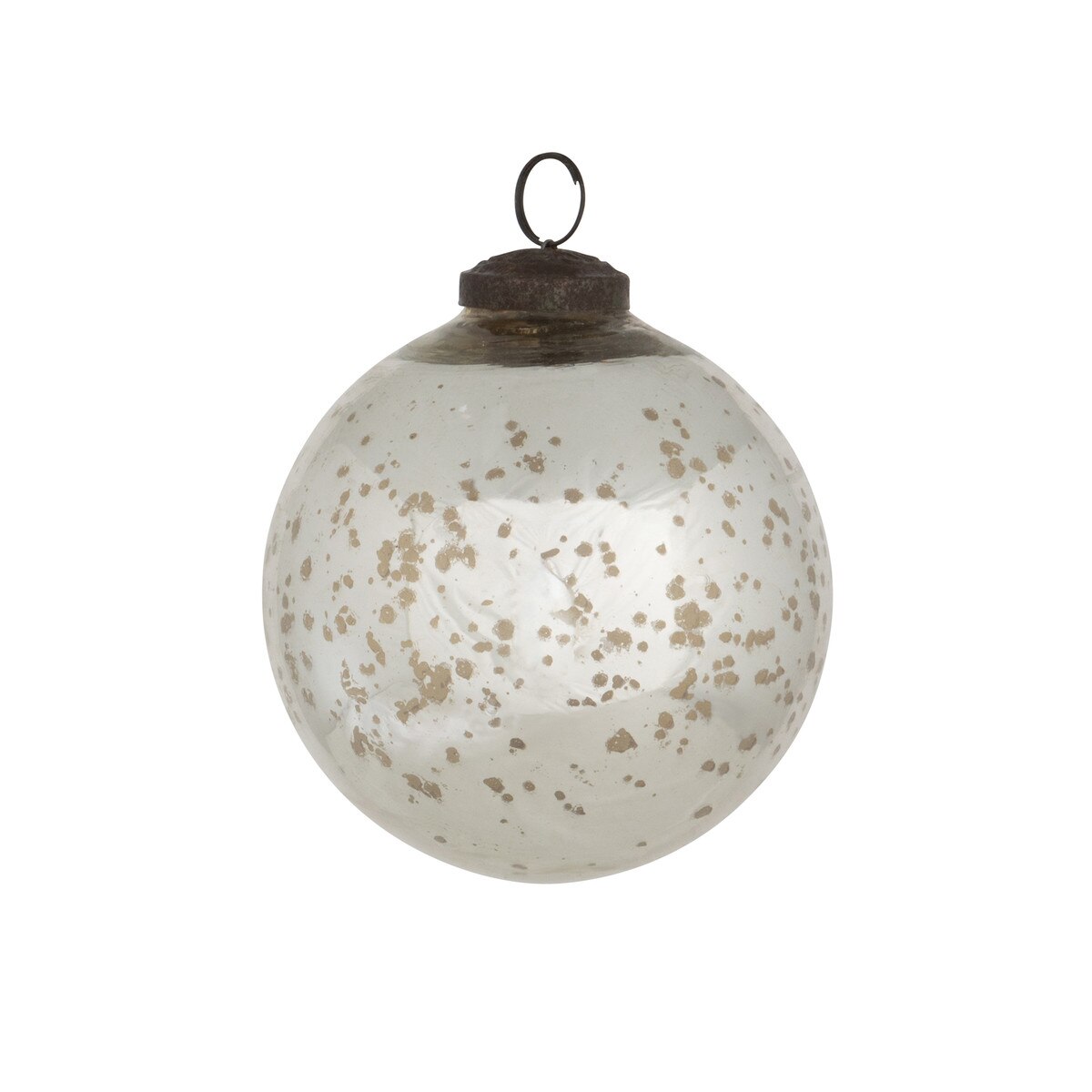 Antique Shiny Silver Glass Ball Ornament, 3.75" style shot 1