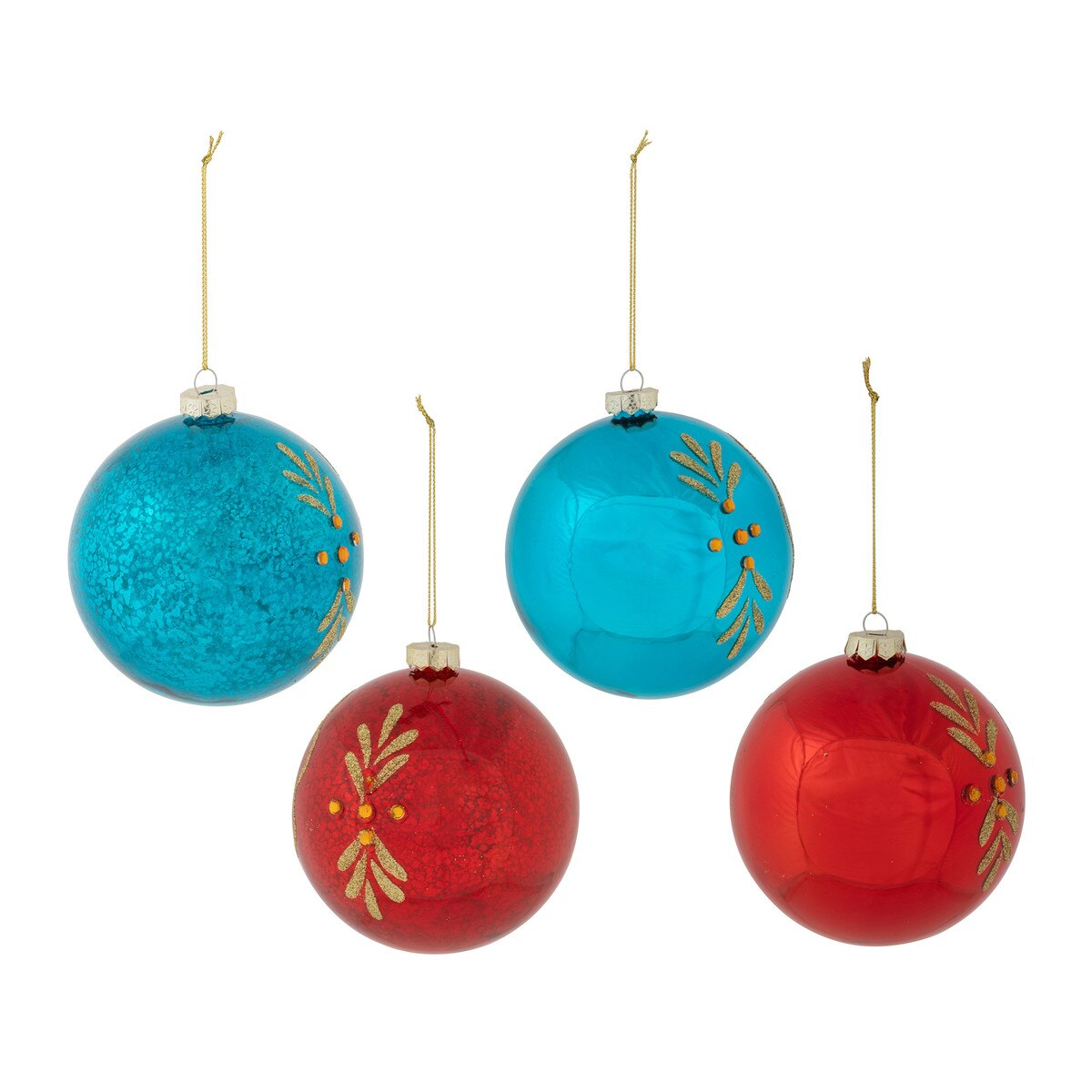 Red and Blue Glass Vintage-Style Reflector Ornaments, 4 Assorted Styles style shot 2