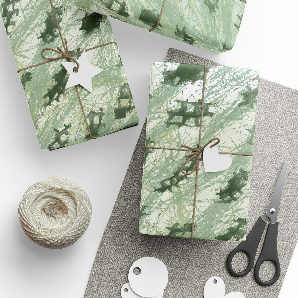 Green Brushstroke Wrapping Paper — Abstract Forest Pattern Gift Wrap