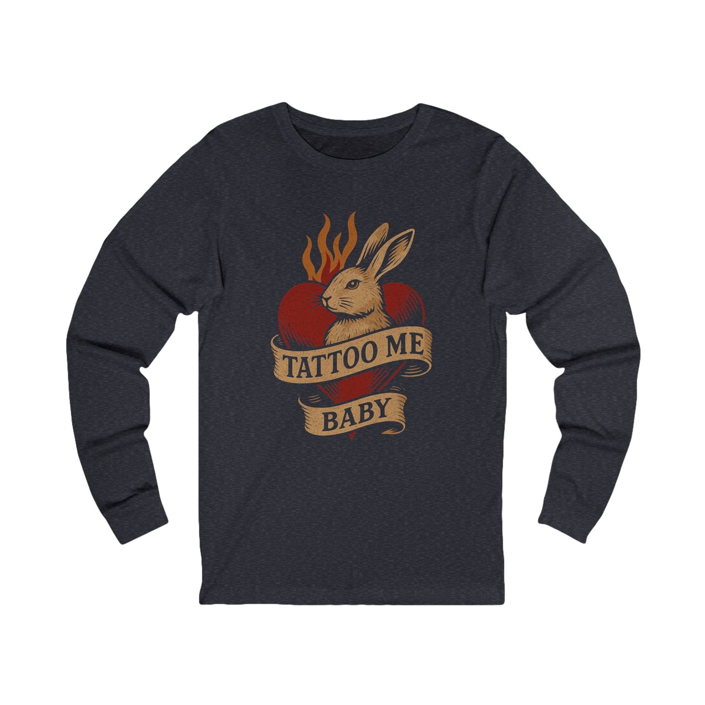 Tattoo-Inspired Long Sleeve Tee, Trendy Graphic Shirt, Vintage Rabbit Design, Unisex Gift, Perfect for Casual Wear