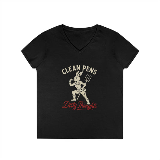 Playful V-Neck T-Shirt for Women, Funny Graphic Tee, Casual Wear, Gift for Writers, Clean Pens Dirty Thoughts