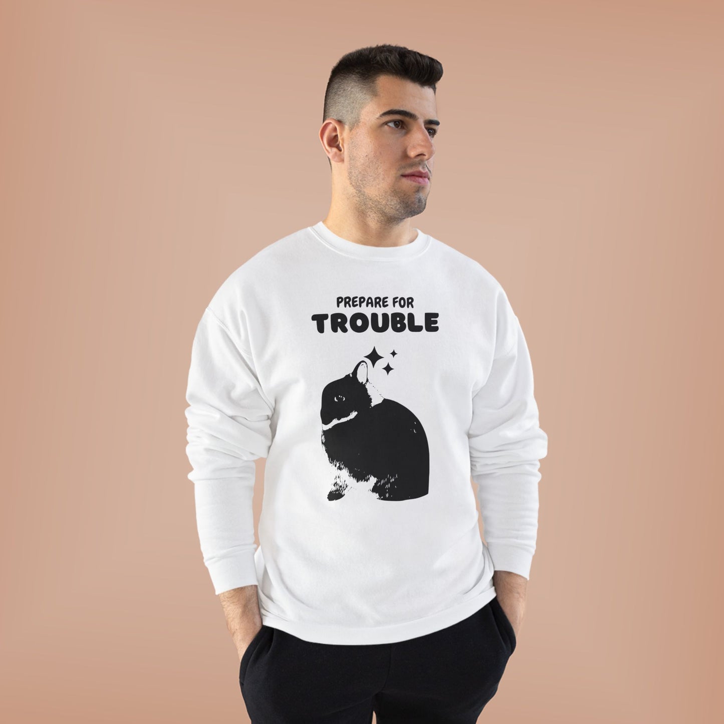 Prepare for Trouble Bunny Sweatshirt, Eco-Friendly Crewneck for Pet Lovers, Funny Gift for Birthdays, Easter, Casual Wear, Cozy Sweater