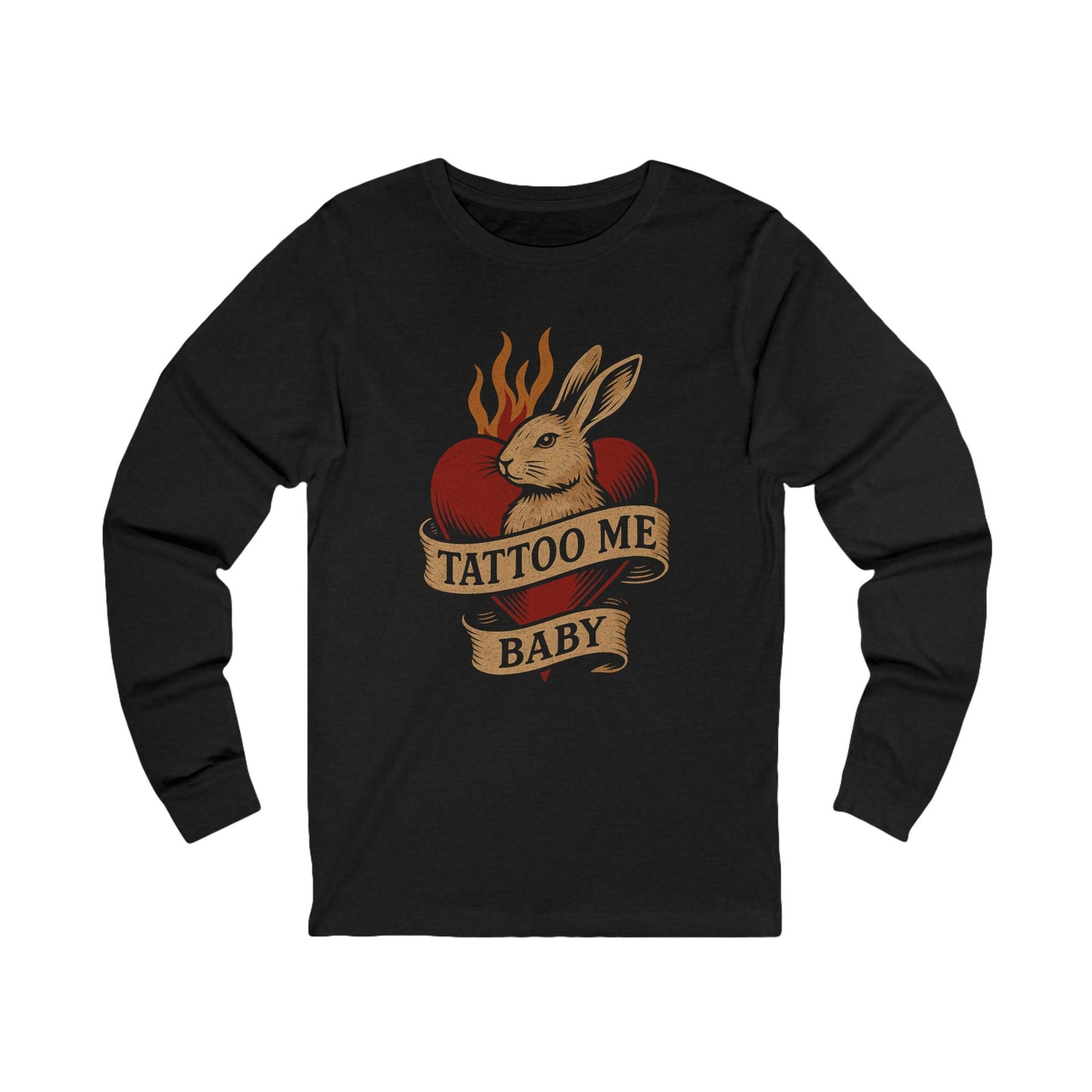Tattoo-Inspired Long Sleeve Tee, Trendy Graphic Shirt, Vintage Rabbit Design, Unisex Gift, Perfect for Casual Wear