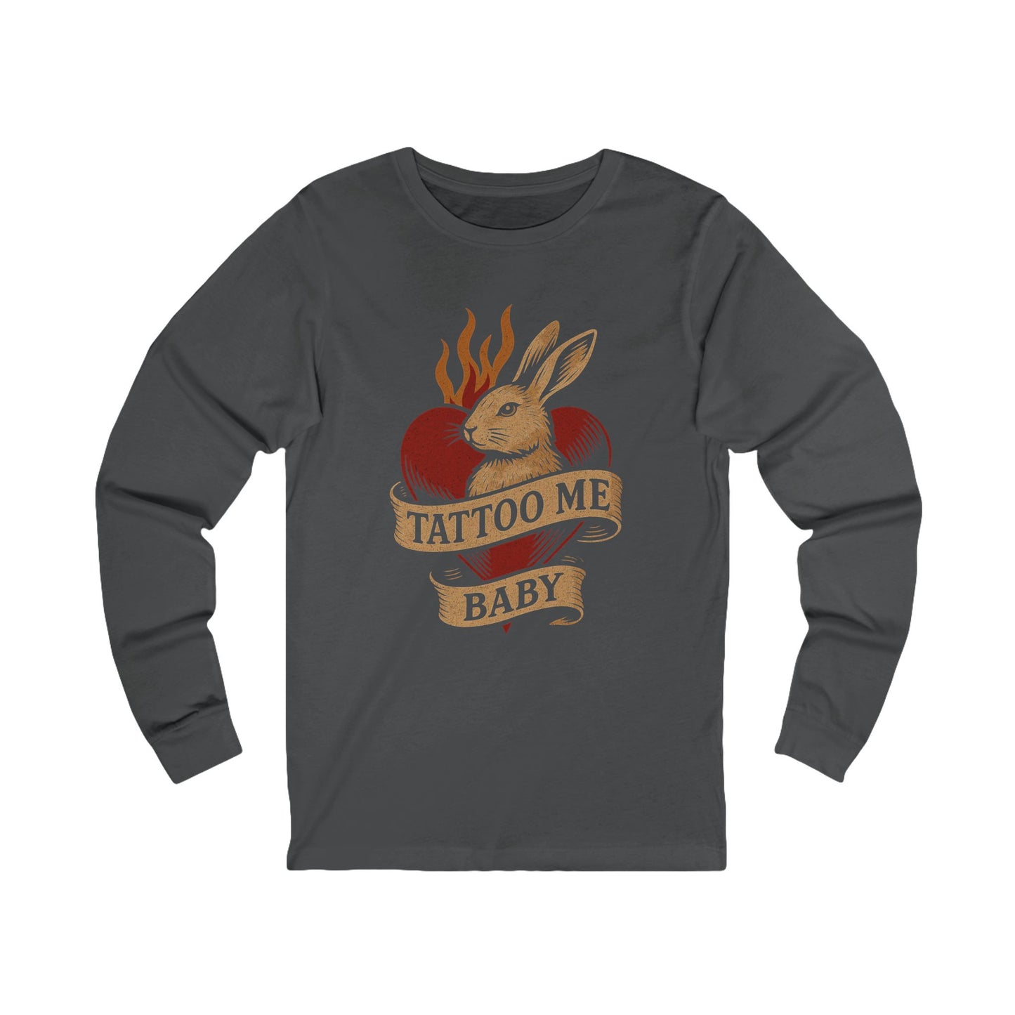 Tattoo-Inspired Long Sleeve Tee, Trendy Graphic Shirt, Vintage Rabbit Design, Unisex Gift, Perfect for Casual Wear