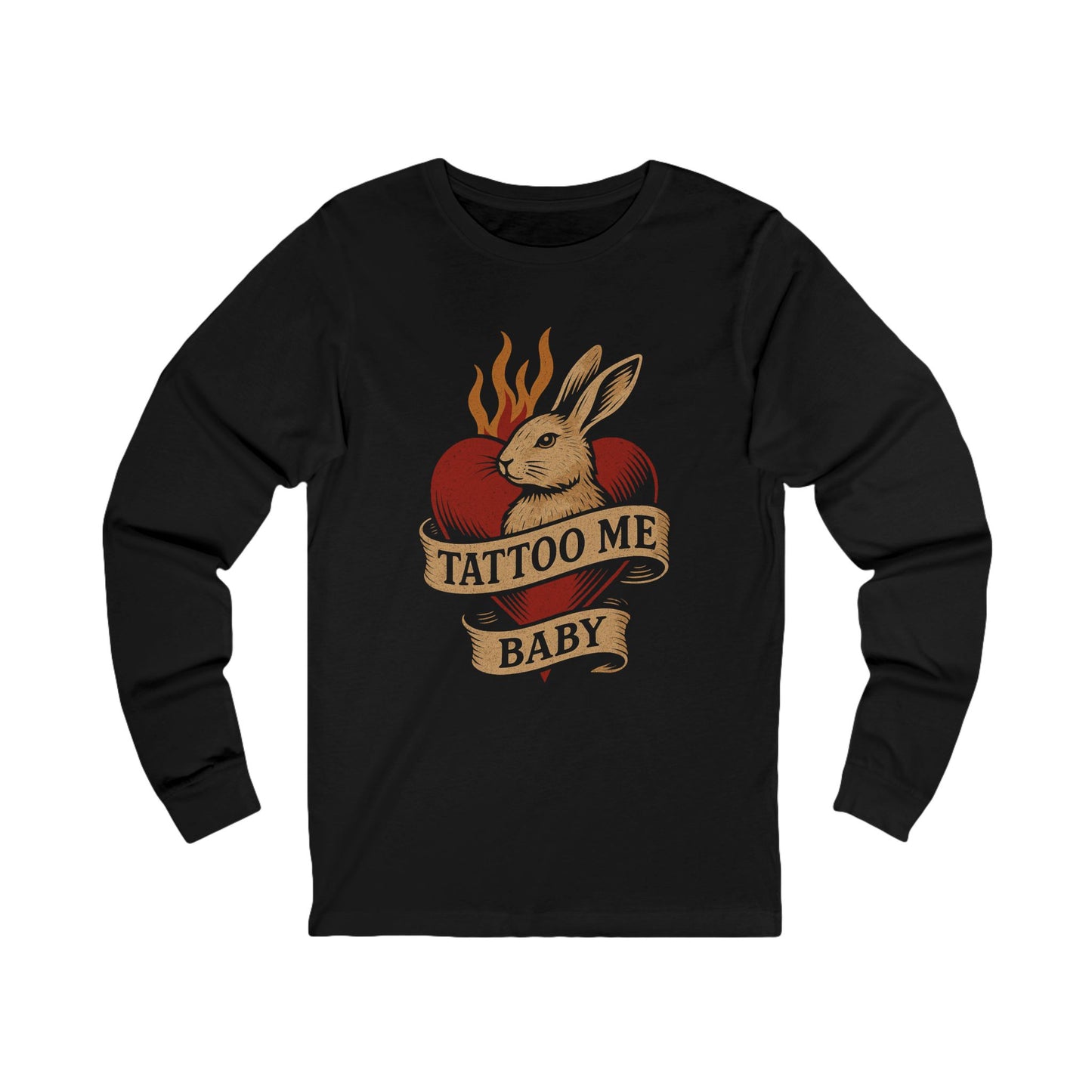 Tattoo-Inspired Long Sleeve Tee, Trendy Graphic Shirt, Vintage Rabbit Design, Unisex Gift, Perfect for Casual Wear