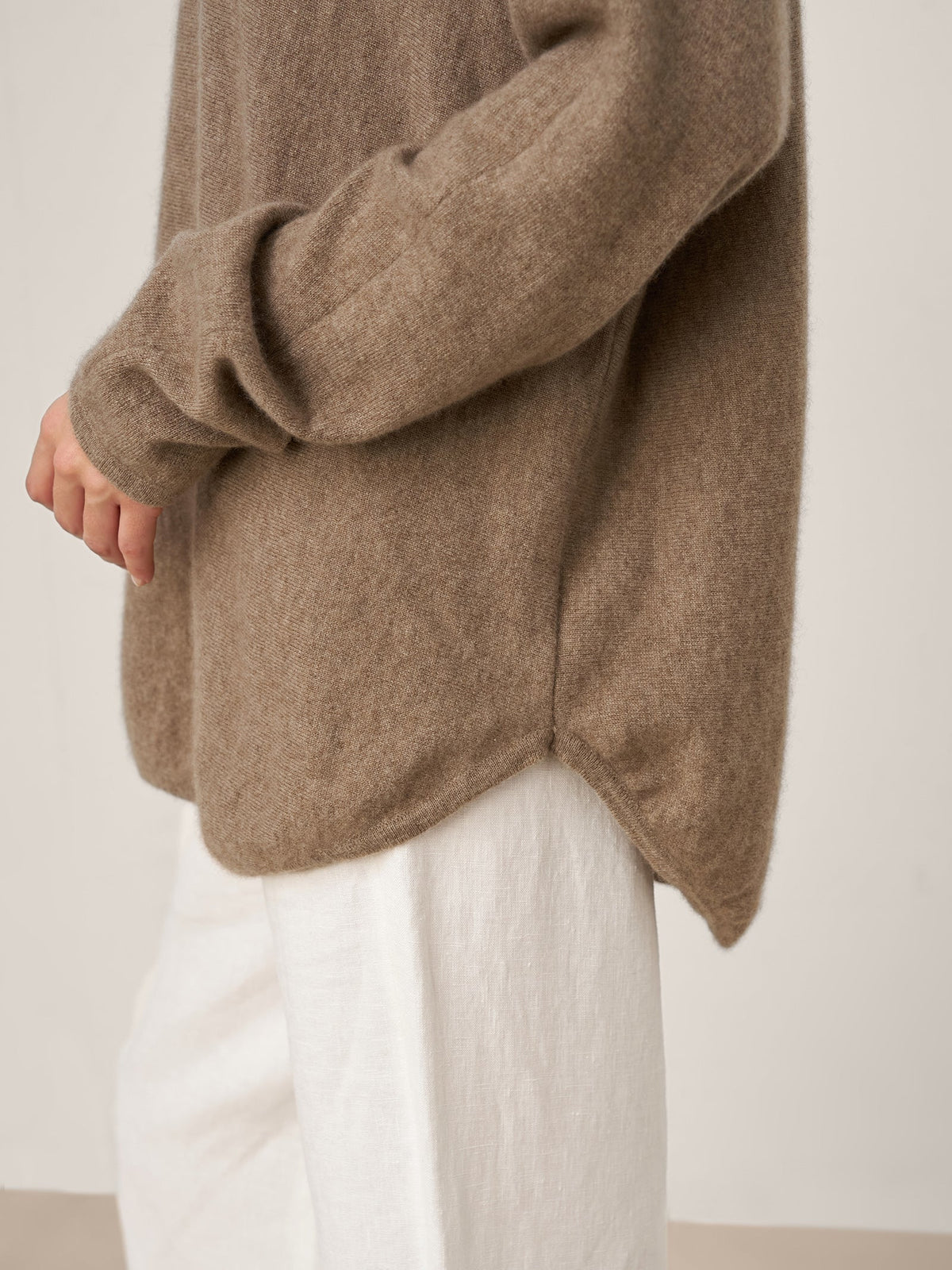 100% Mongolian Cashmere Hand-Finished Rolled Edge Knit Top AMARA