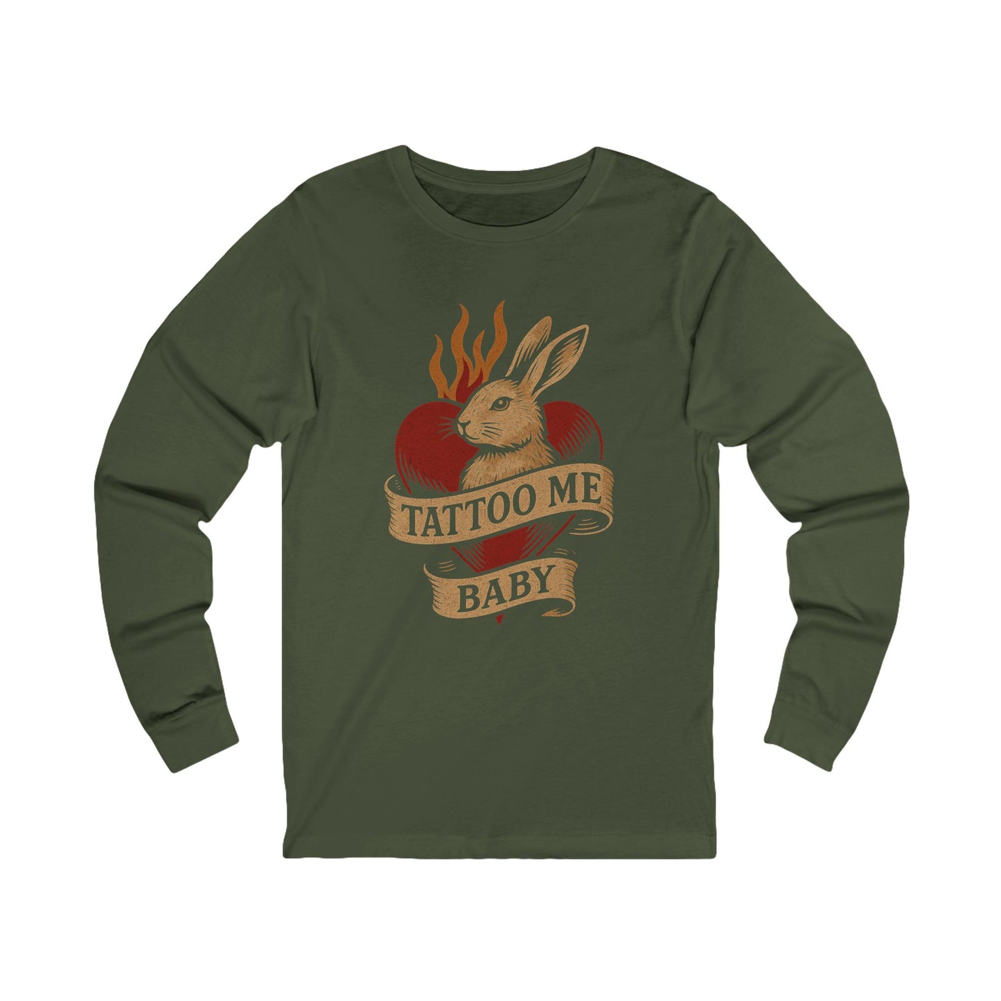 Tattoo-Inspired Long Sleeve Tee, Trendy Graphic Shirt, Vintage Rabbit Design, Unisex Gift, Perfect for Casual Wear