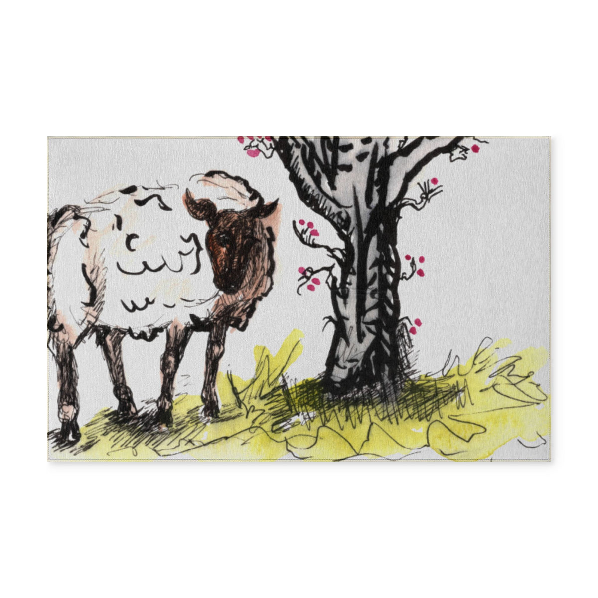 Whimsical Sheep and Tree Washable Rug