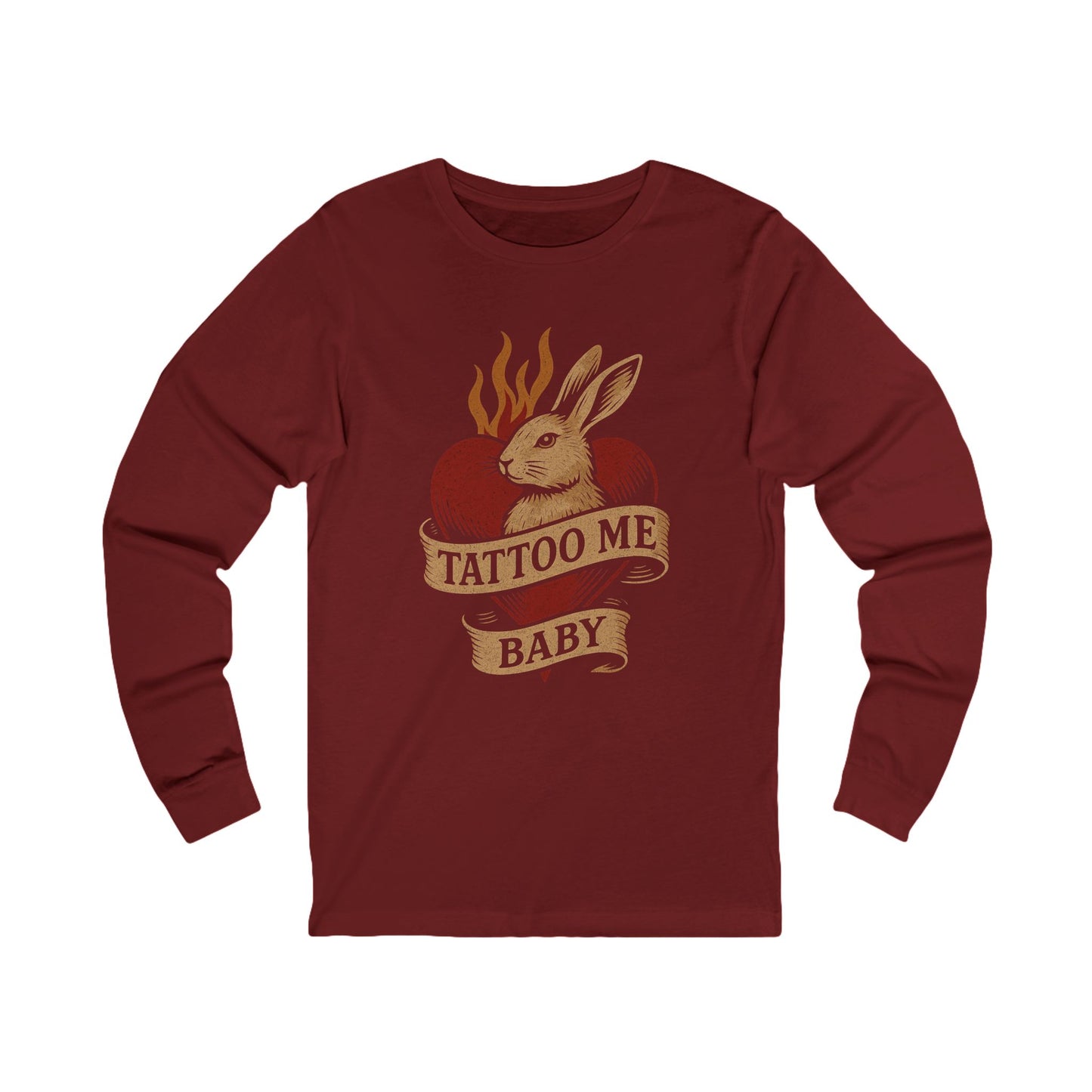 Tattoo-Inspired Long Sleeve Tee, Trendy Graphic Shirt, Vintage Rabbit Design, Unisex Gift, Perfect for Casual Wear