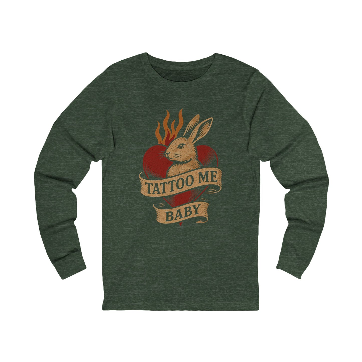 Tattoo-Inspired Long Sleeve Tee, Trendy Graphic Shirt, Vintage Rabbit Design, Unisex Gift, Perfect for Casual Wear