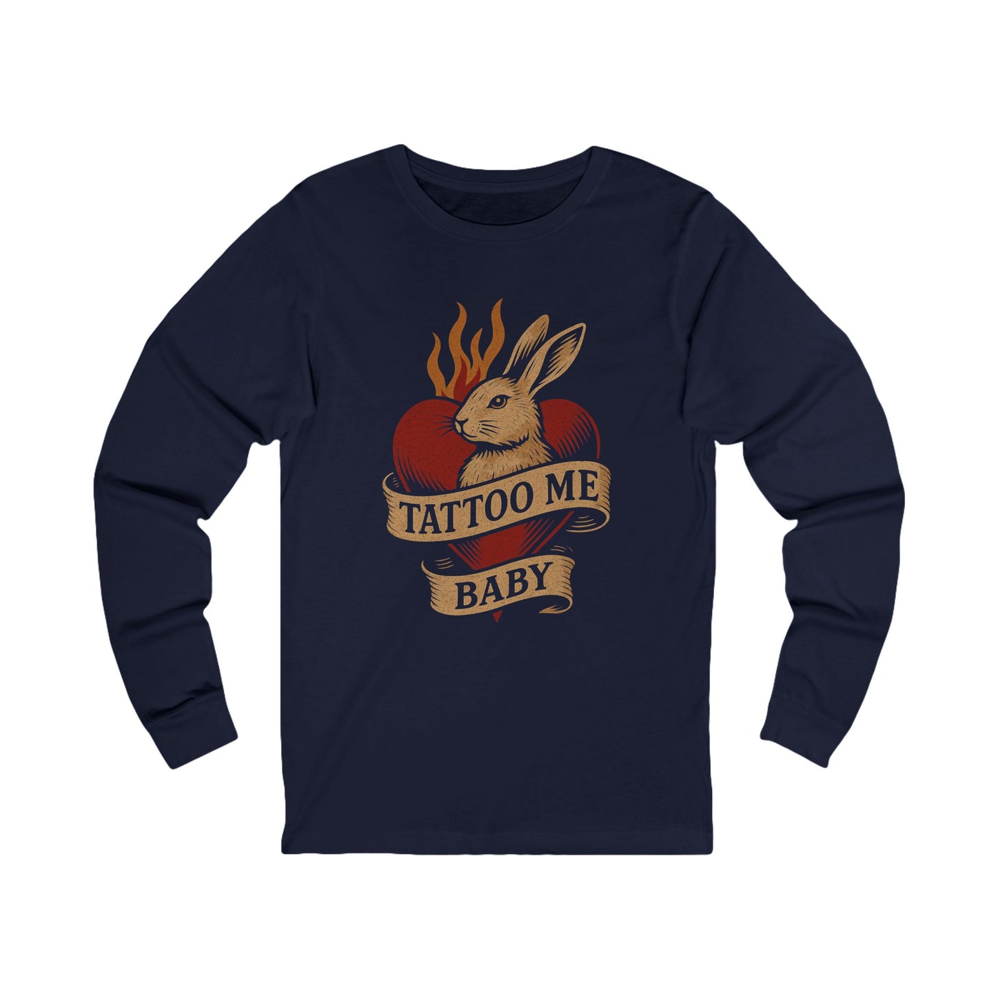 Tattoo-Inspired Long Sleeve Tee, Trendy Graphic Shirt, Vintage Rabbit Design, Unisex Gift, Perfect for Casual Wear