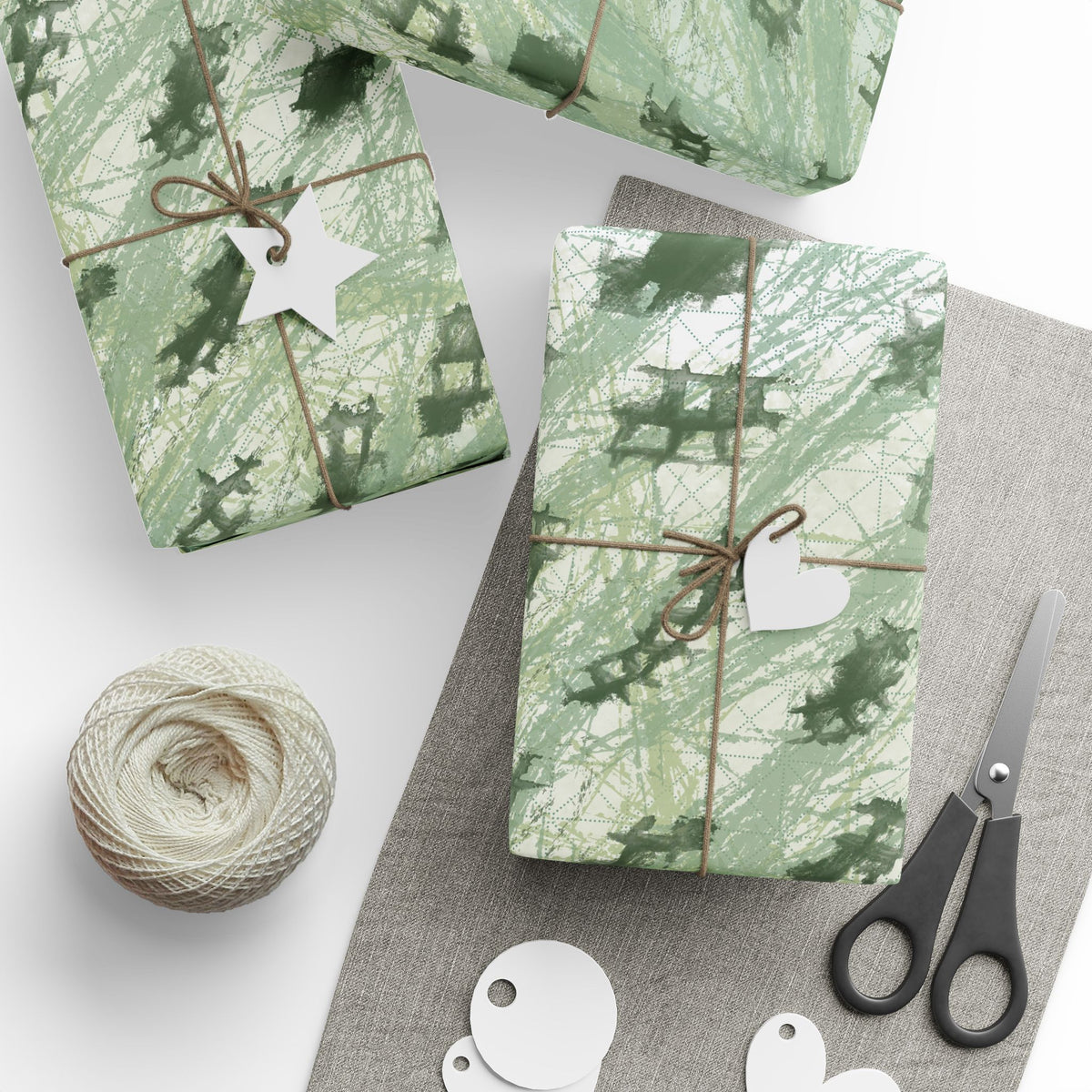 Green Brushstroke Wrapping Paper — Abstract Forest Pattern Gift Wrap