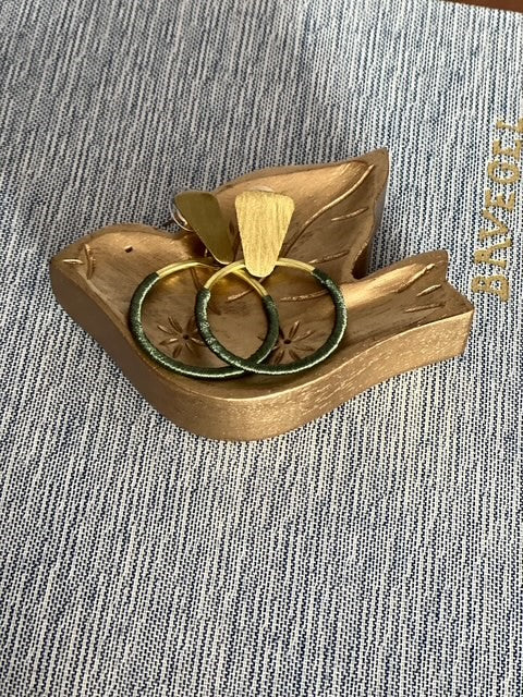 Kaia Gold Hoop Earrings - Olive Green Thread Wrapped