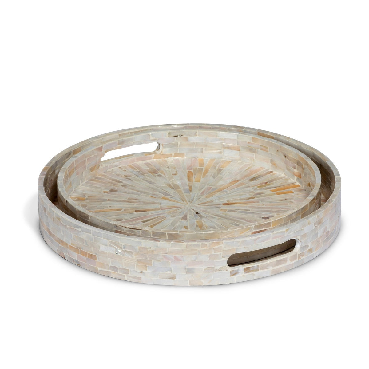 Capraia Coast Round Decorative Trays, Mother of Pearl, Set of 2 style shot 1