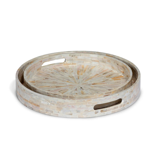 Capraia Coast Round Decorative Trays, Mother of Pearl, Set of 2 style shot 1