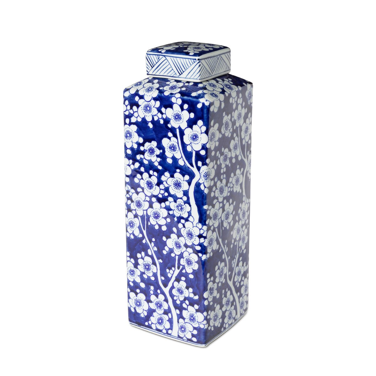 Imperial Ceramic Floral Square Jar, Indigo, Large style shot 1