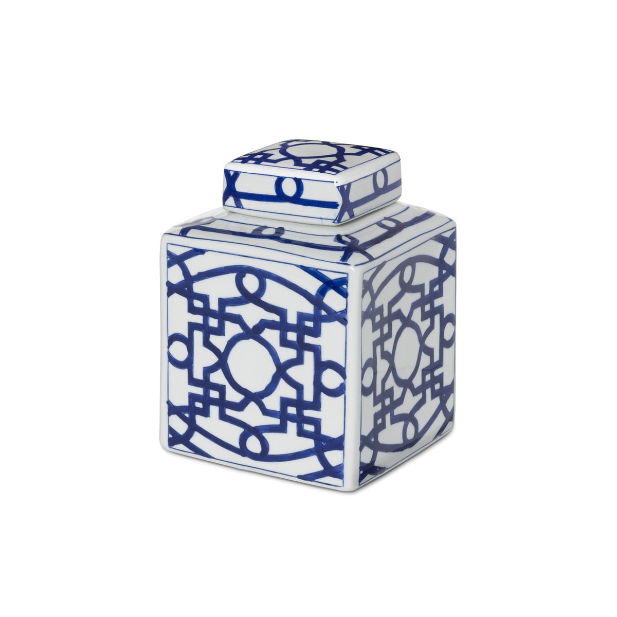 Imperial Ceramic Geometric Square Jar, White and Blue, Small style shot 1